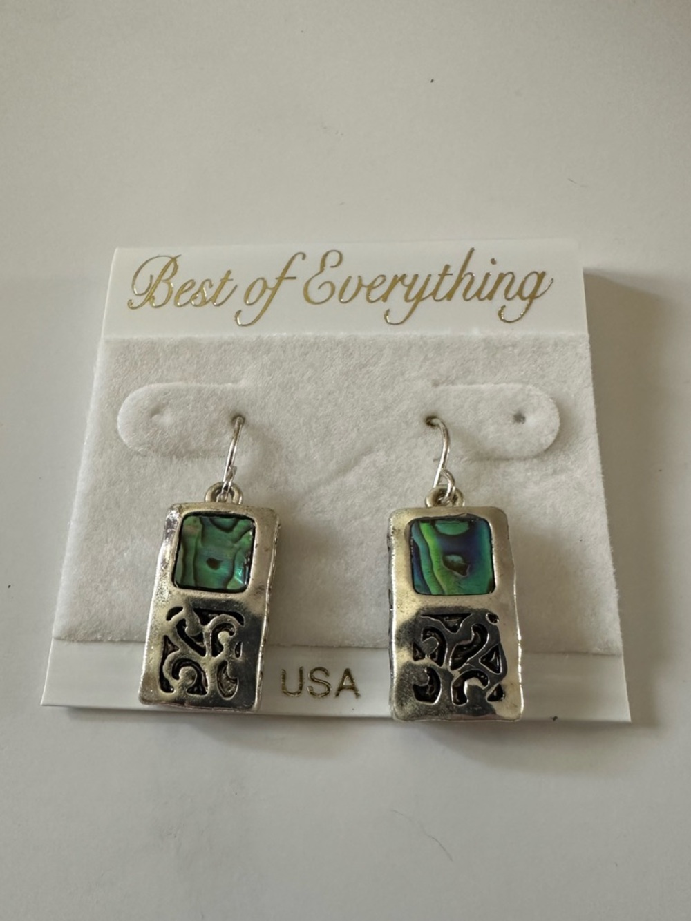 Green Abalone Inlay Dangle Earrings